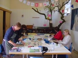 Adult mosaic workshop at the Dutch House, North Yorkshire facilitated by mosaic artist Sue kershaw