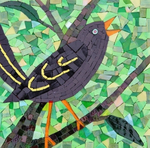 My Friend the Blackbird mosaic by Sue Kershaw