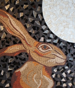Hare and Moon mosaic by Sue Kershaw. Ryescape Mosaic exhibition