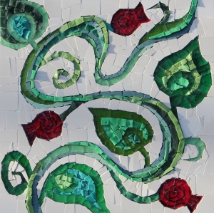 Rosehips mosaic by Mosaic Artist Sue Kershaw